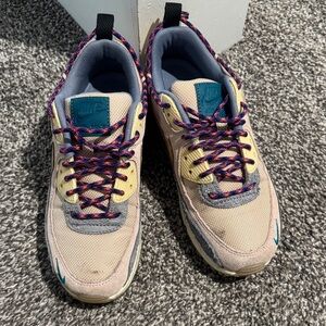 Nike Beige and Blue Sneakers with Purple Accents